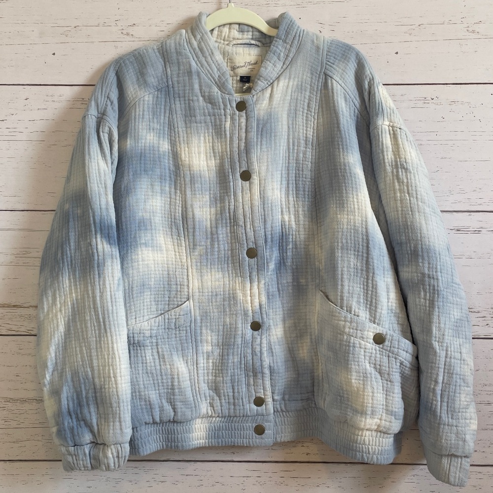 Light Blue Tie-Dye Quilted Bomber Jacket - Women